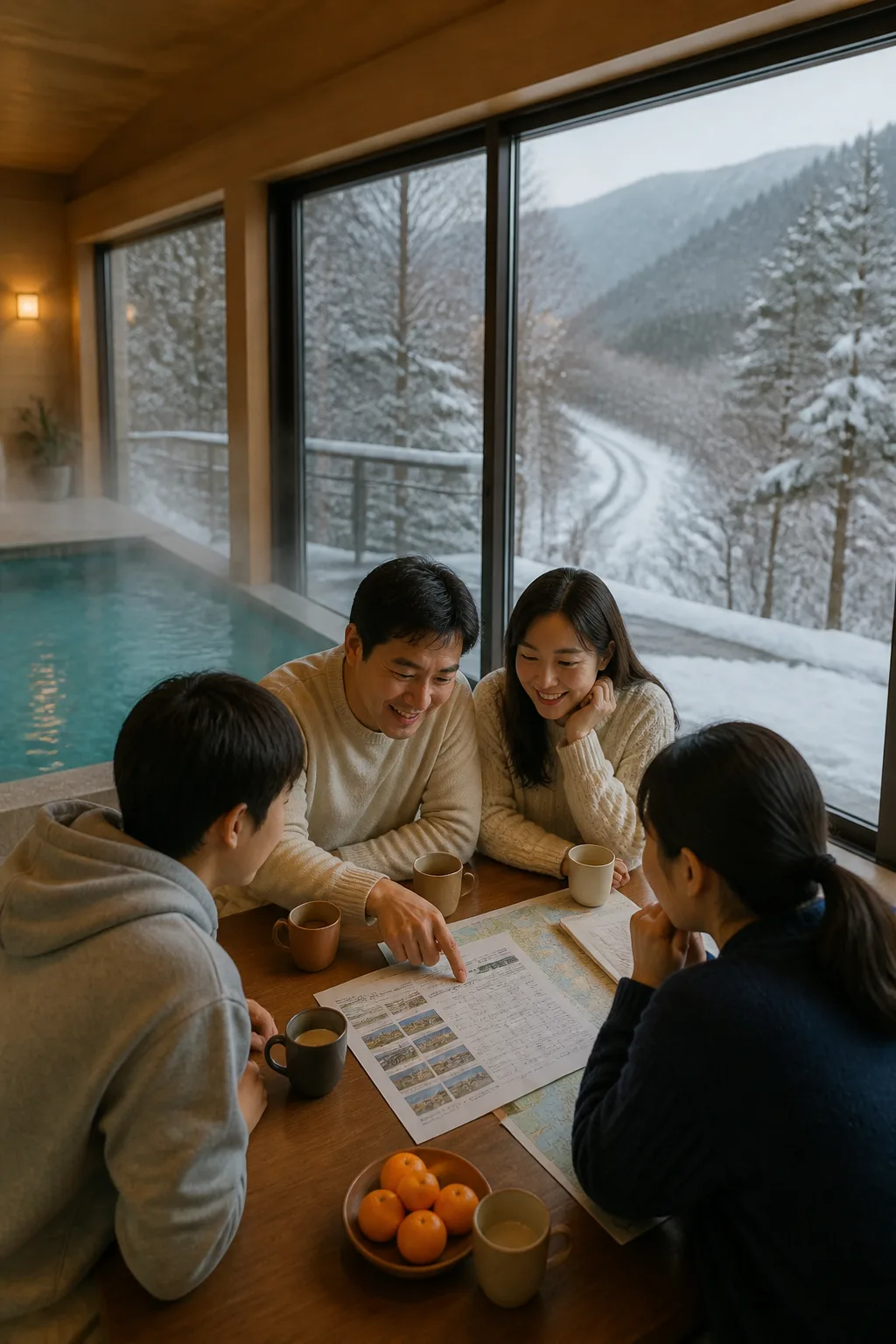 겨울 강원도풀빌라 실내 수영장과 여행 비용을 함께 확인하는 일행
